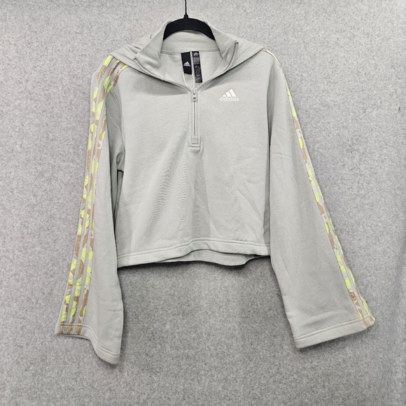 Adidas Women's Floral Graphic 3-Stripes Fleece Cropped Loose Fit Hoodie Size XS - Picture 2 of 12